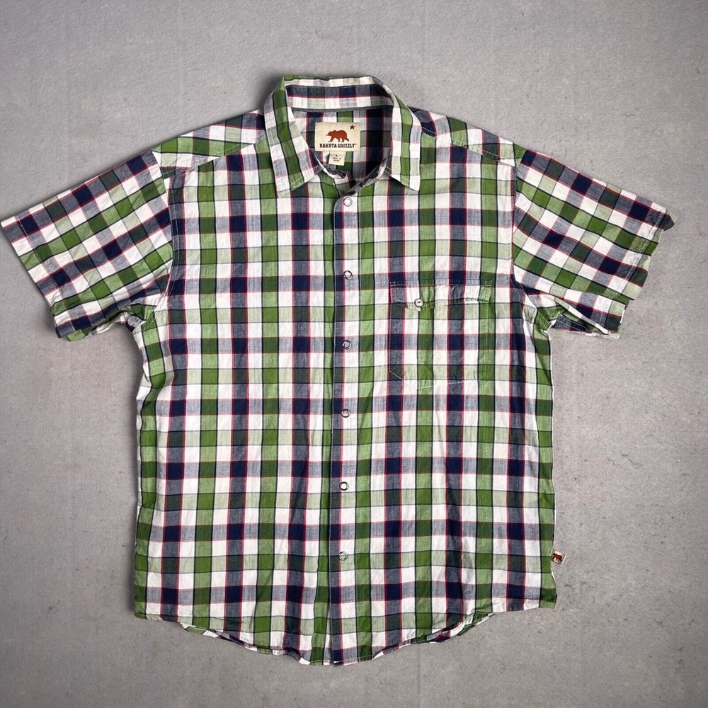 Dakota Grizzly‎ Plaid Shirt Short Sleeve Western Snap Front Casual Green Mens L